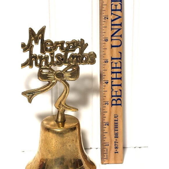 Vintage Solid Brass Bell Merry Christmas Handle Retro MCM 7” - Picture 3 of 4